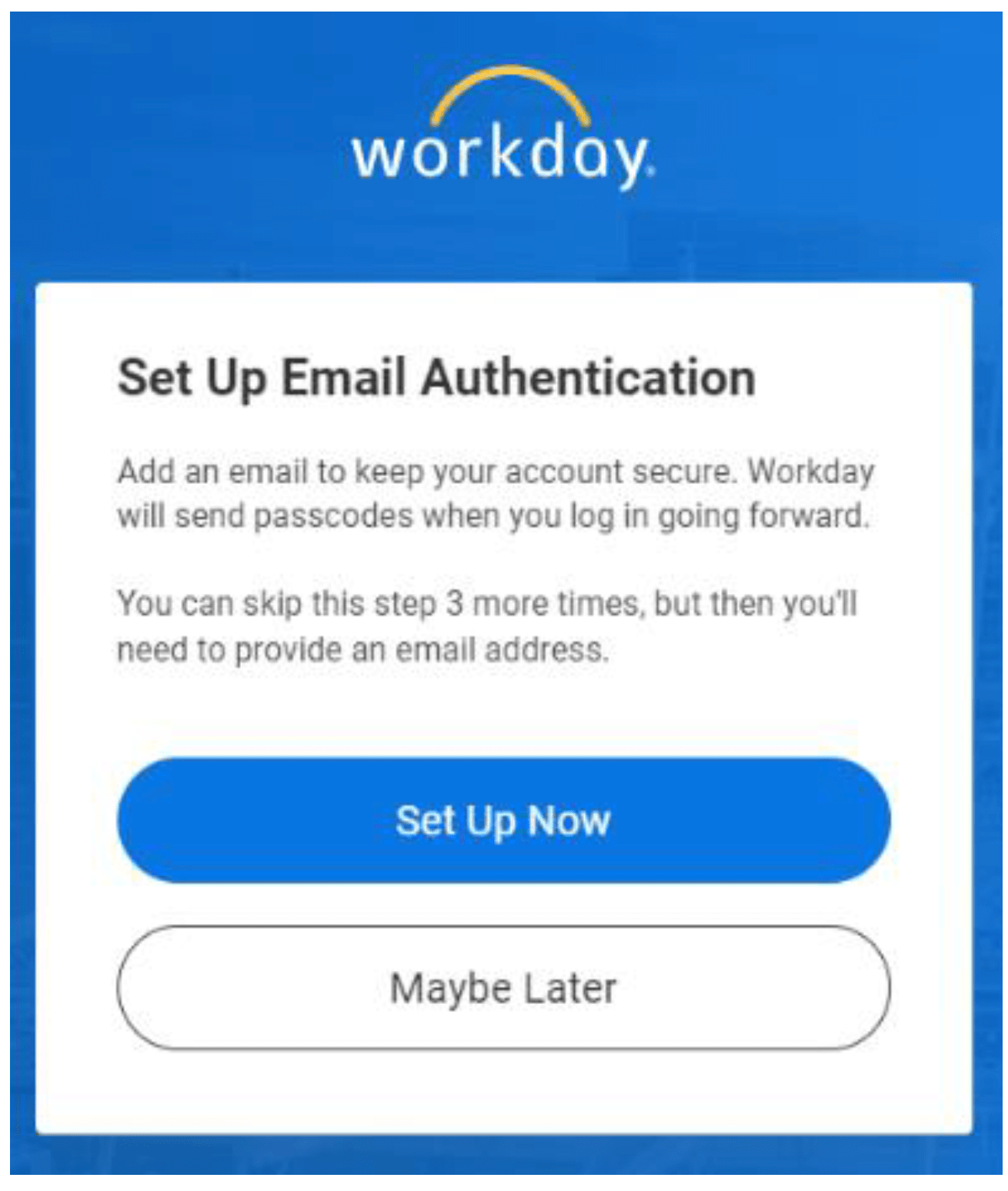 Workday set up email authentication