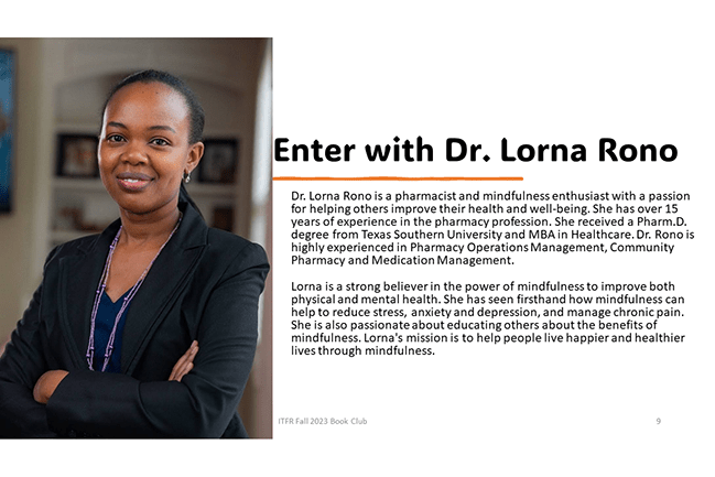 Enter with Dr. Rono, Black female pharmacist and mindfulness enthusiast