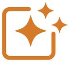 Vector icon representing AI with stars coming out of the outline of a box, all orange