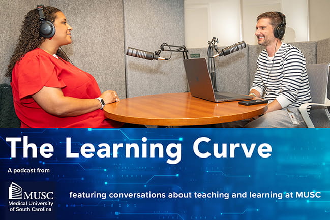 Inda Humes talking with Alex Walters in the MUSC CATL podcast studio