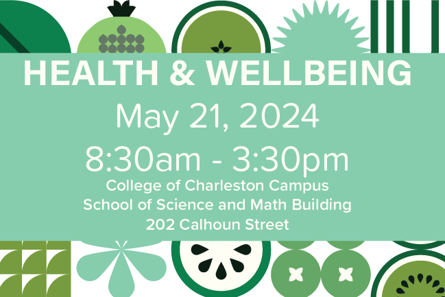 Minimalistic foliage behind date and time for Charleston Area Health & Well-being Consortium