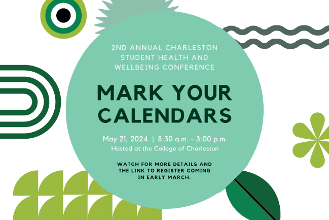 "Mark Your Calendars" midcentury design save the date for charleston health and wellbeing consortium 2024