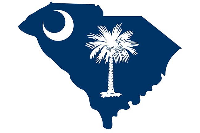 Illustration of South Carolina flag in shape of state of SC