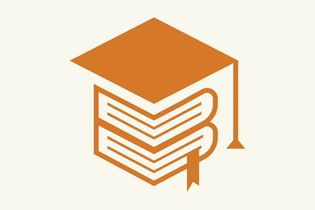 Icon of mortar board on stack of books