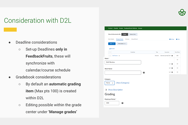 Screenshot of Feedback Fruits Consideration with D2L