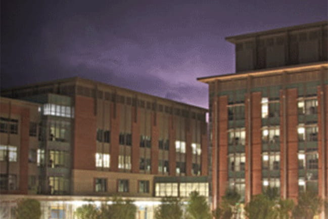 MUSC Bioengineering and Drug Discovery buildings at night
