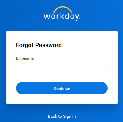 Forgot password, enter user name workday screen