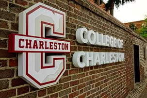 CHARLESTON,SC - USA College of Charleston sign on campus of the school in the heart of historic Charleston South Carolina