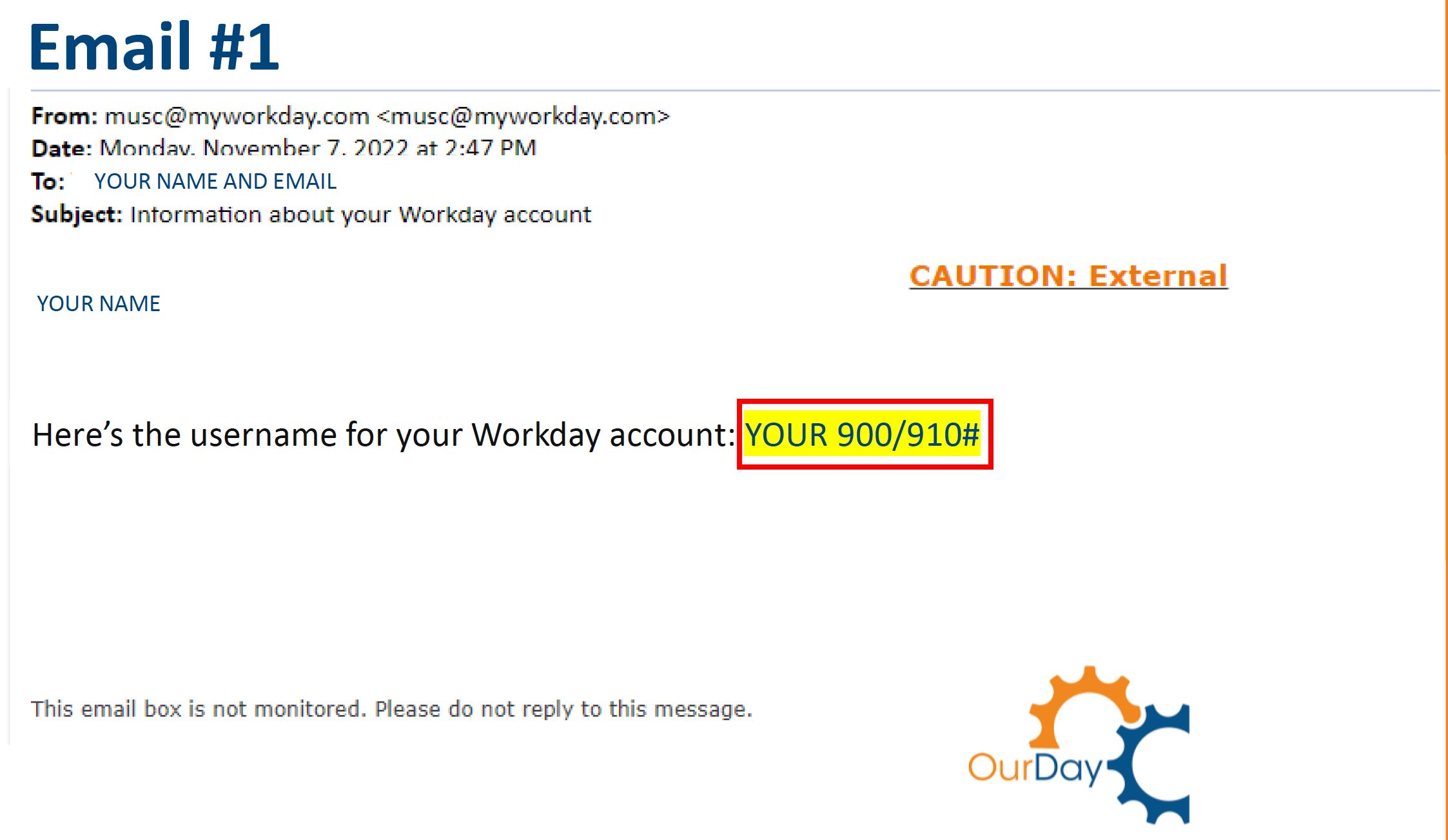 Sample email with Workday account number