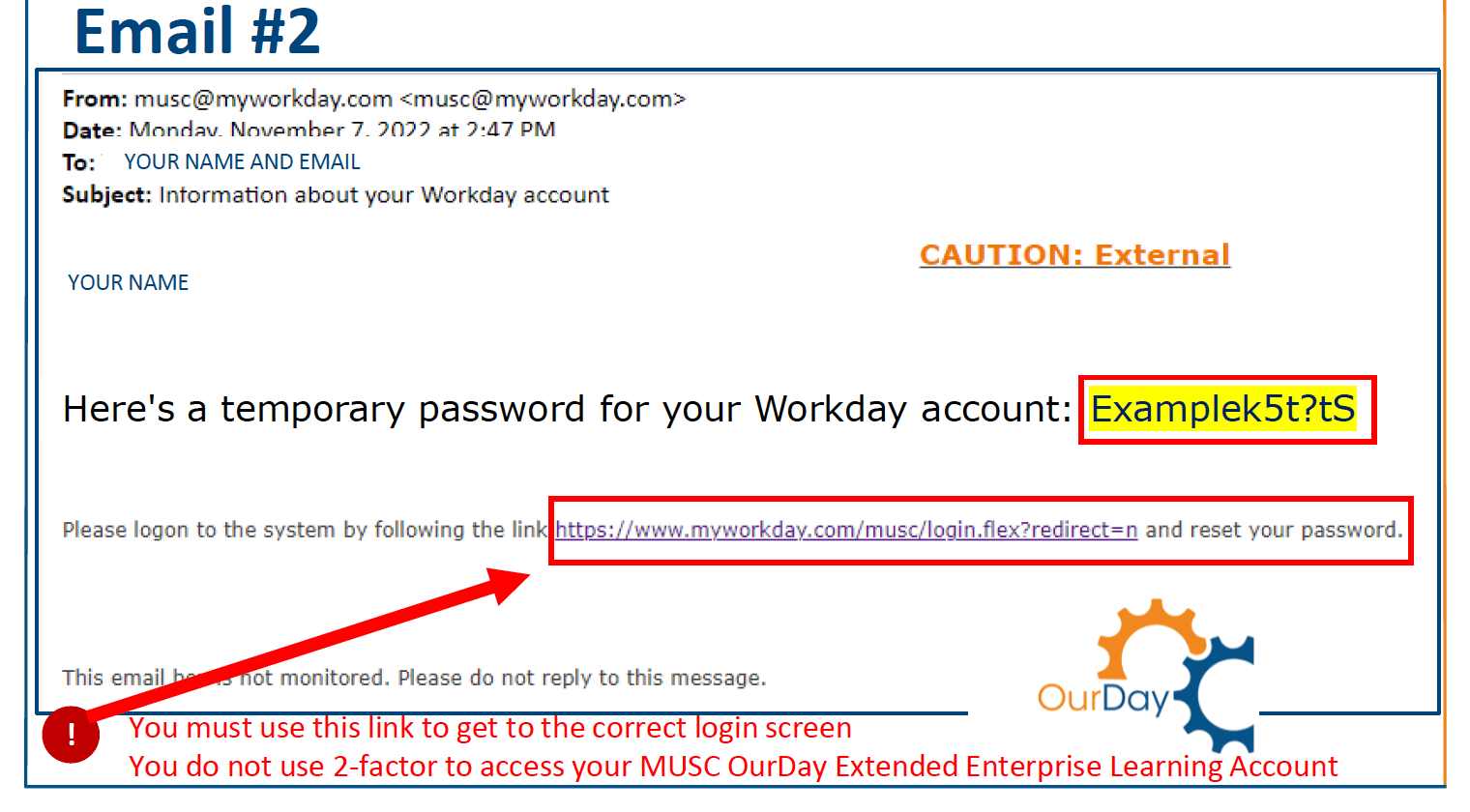 Sample email showing temporary password