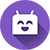 White happy robot head icon on purple circle, FeedbackFruits Automated Feedback