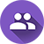 Two white 2D people icons on purple circle, Feedback Fruits Peer Review