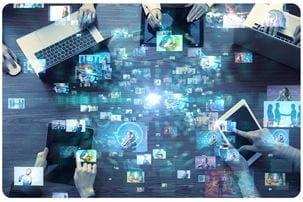 image of bird's eye view of group video conferencing