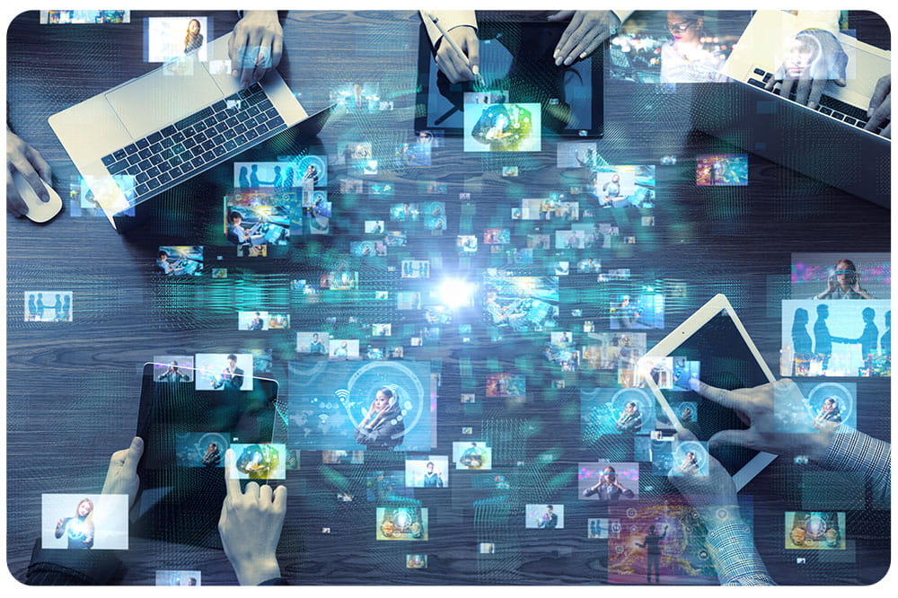 image of bird's eye view of group video conferencing
