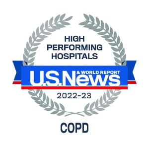Decorative image that reads Hi Performance Hospitals U.S. News and World Report 2022-2023 COPD