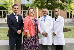 NSGY Leadership Left to Right: Dr. Alex Spiotta Vice Chair, Dr. Libby Infinger Program Director, Dr. Sunil Patel Chairman, and Dr. Nathan Rowland Associate Program Director