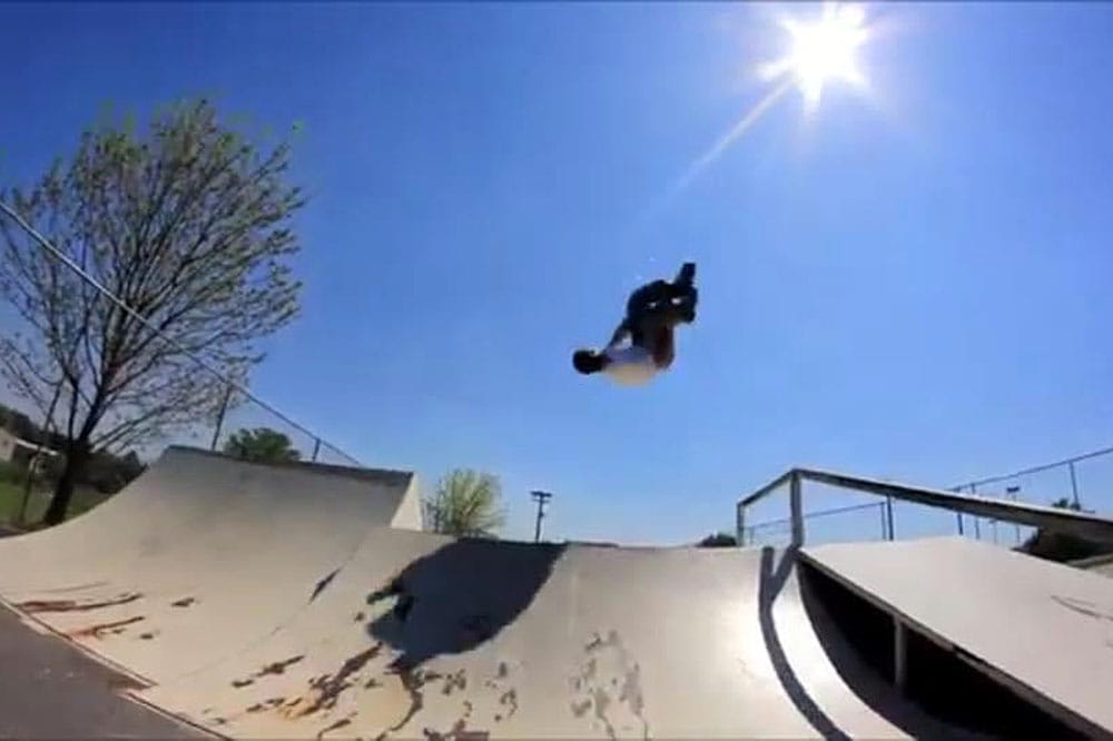 Dental student David Riggs rollerblading