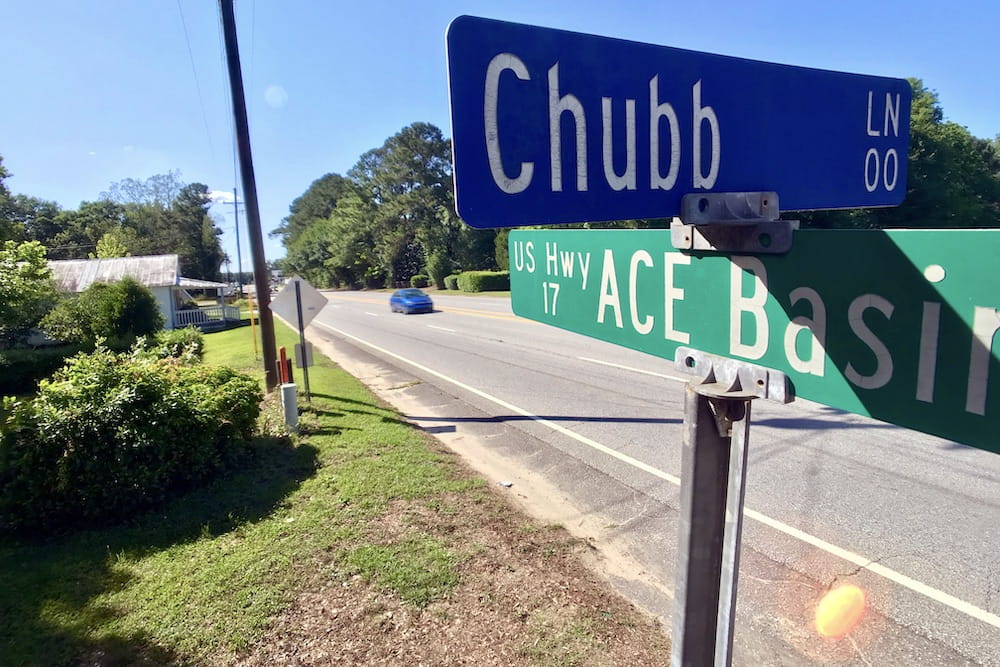 Road sign labeled Chubb Lane